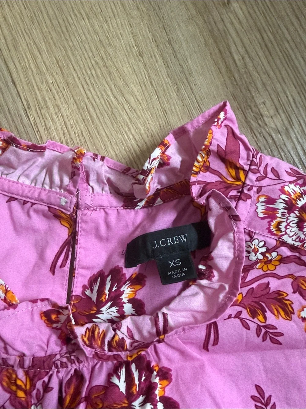 J. Crew Smocked Puff Sleeve Top Blouse in Pink Marigold Floral Print Size XS
